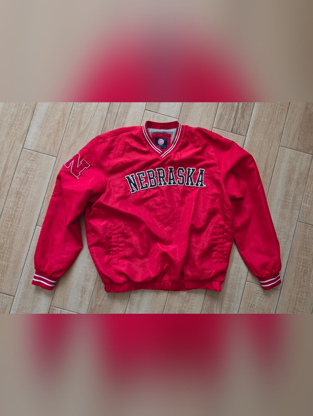 Vintage Nebraska Cornhuskers GIII Pullover Jacket Windbreaker V-Neck L Mens Red